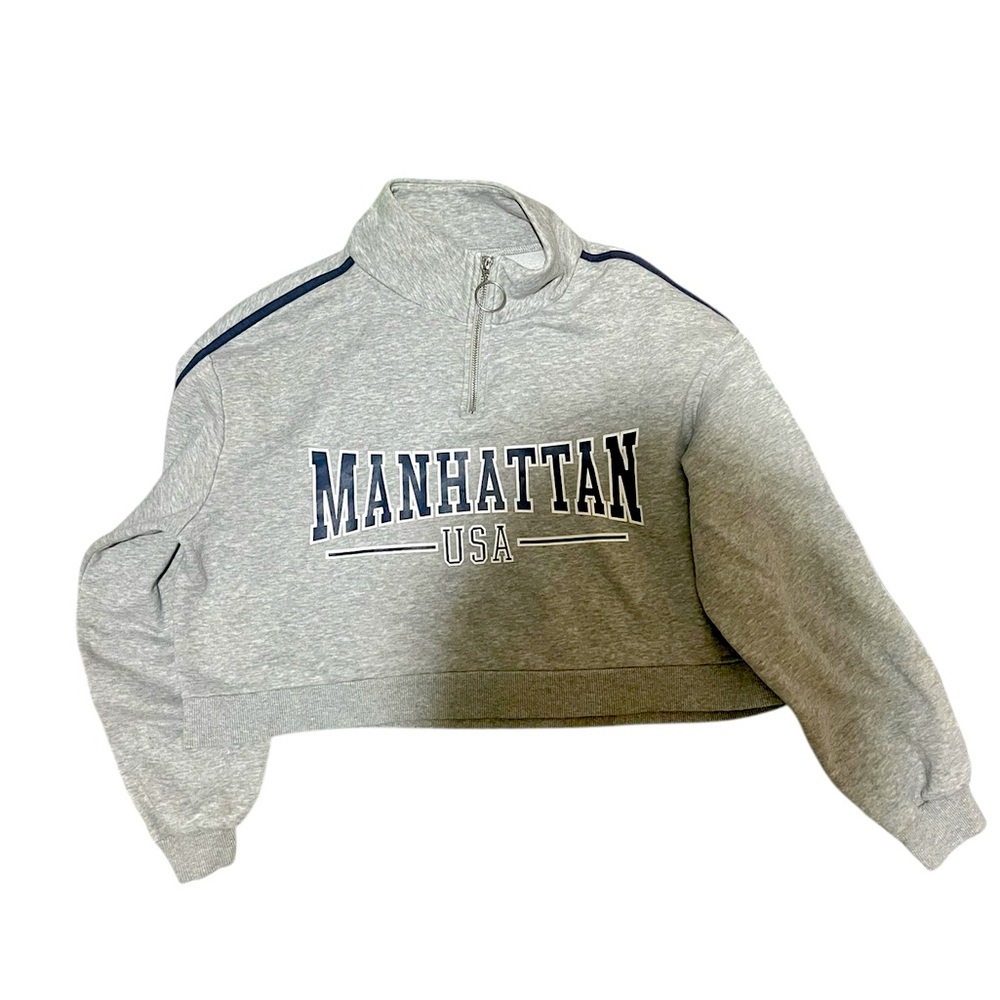 Gray Manhattan USA Cropped Sweatshirt